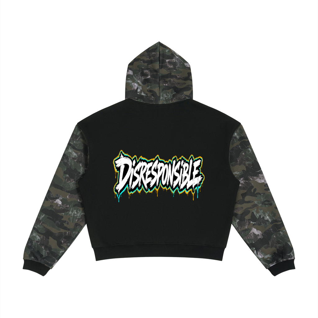 Disresponsible Colorblock Camo Full Zip Boxy Hoodie