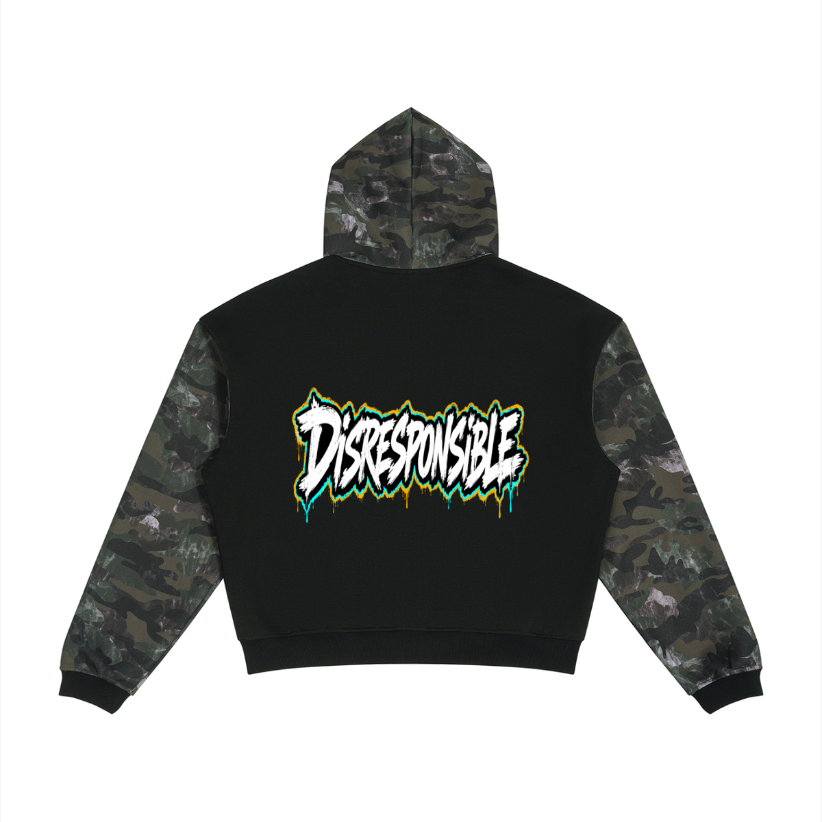 Disresponsible Colorblock Camo Full Zip Boxy Hoodie