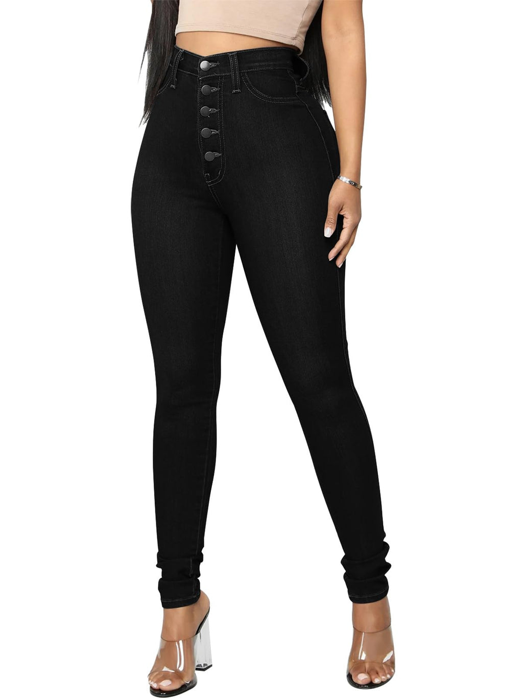 KUNMI Womens Curvy High Waist Stretch Butt Lifting Skinny Colombian Jeans