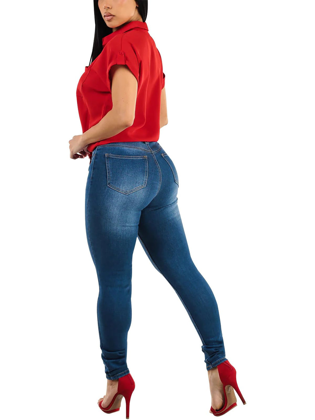 KUNMI Womens Curvy High Waist Stretch Butt Lifting Skinny Colombian Jeans
