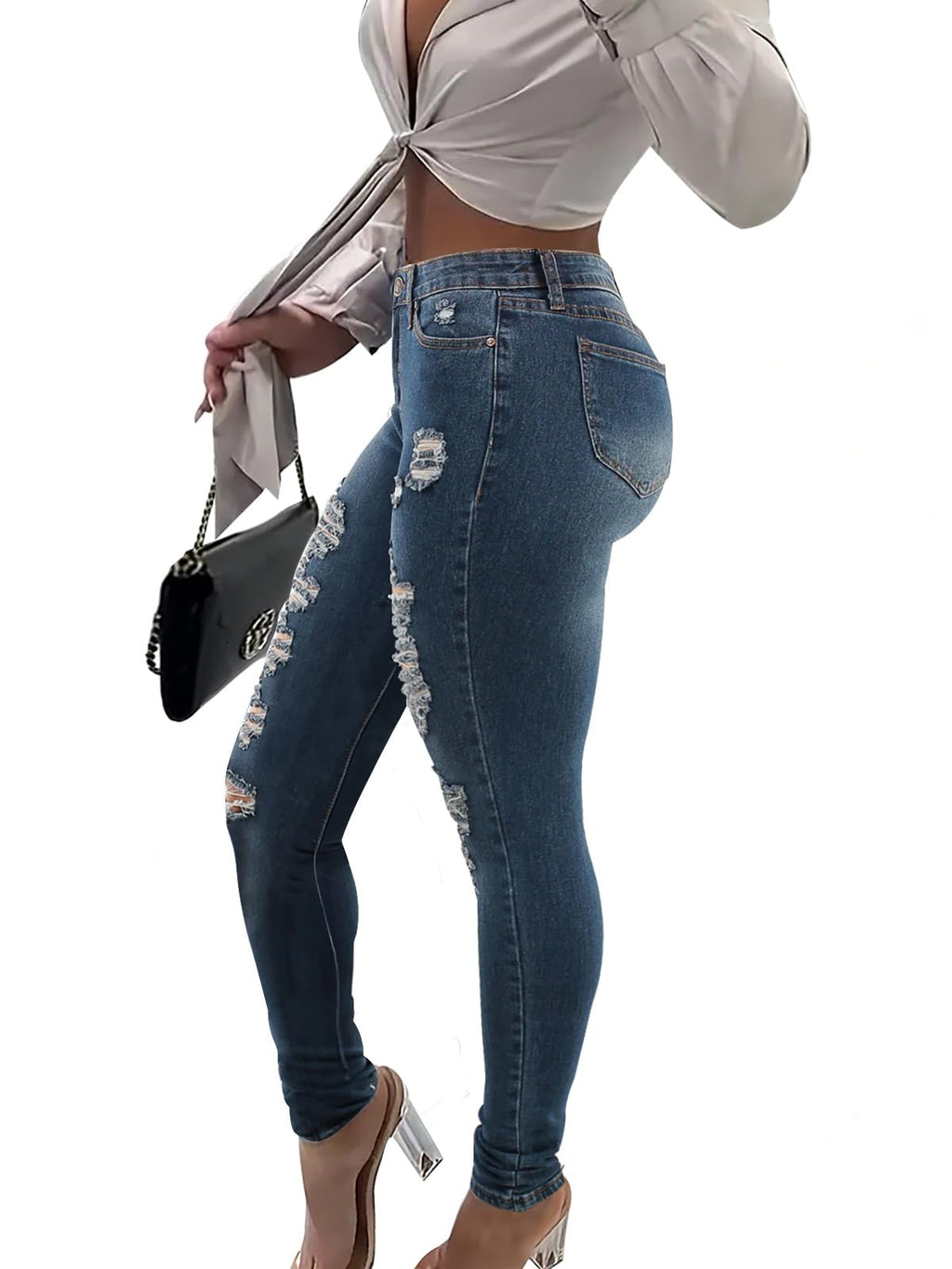 KUNMI Womens Curvy High Waist Stretch Butt Lifting Skinny Colombian Jeans