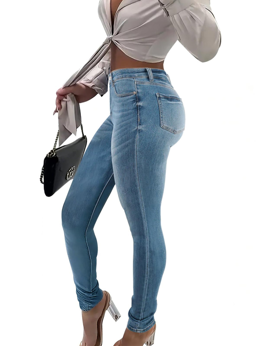 KUNMI Womens Curvy High Waist Stretch Butt Lifting Skinny Colombian Jeans