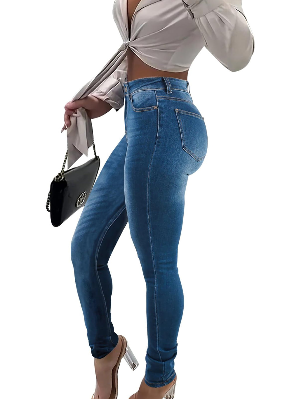 KUNMI Womens Curvy High Waist Stretch Butt Lifting Skinny Colombian Jeans