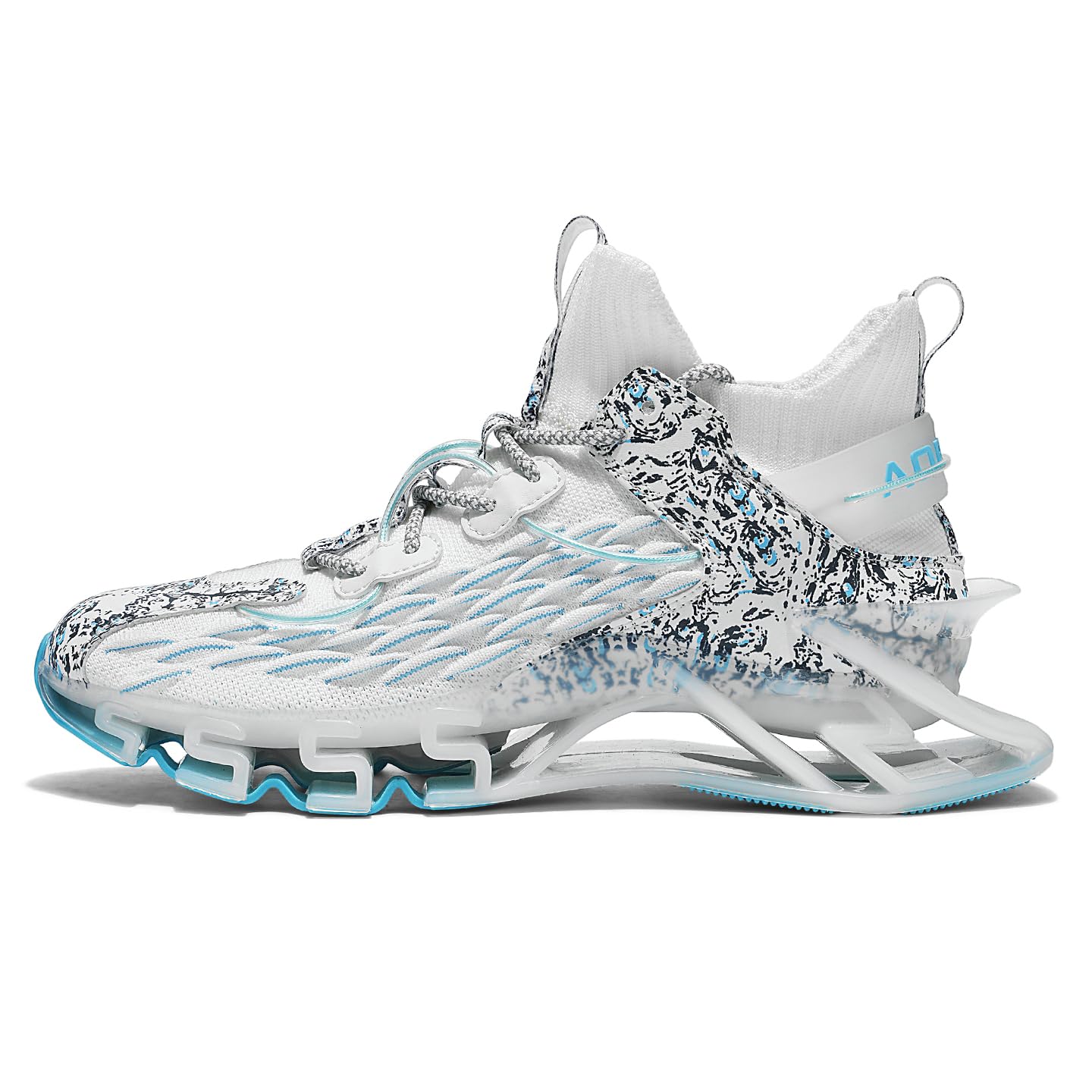 Sneakers for Men with Blade Sole, Artistic Print and Fish Scale Design, Mens Fashion Sneakers，Breathable Mesh, Cushioning, for Jogging Walking