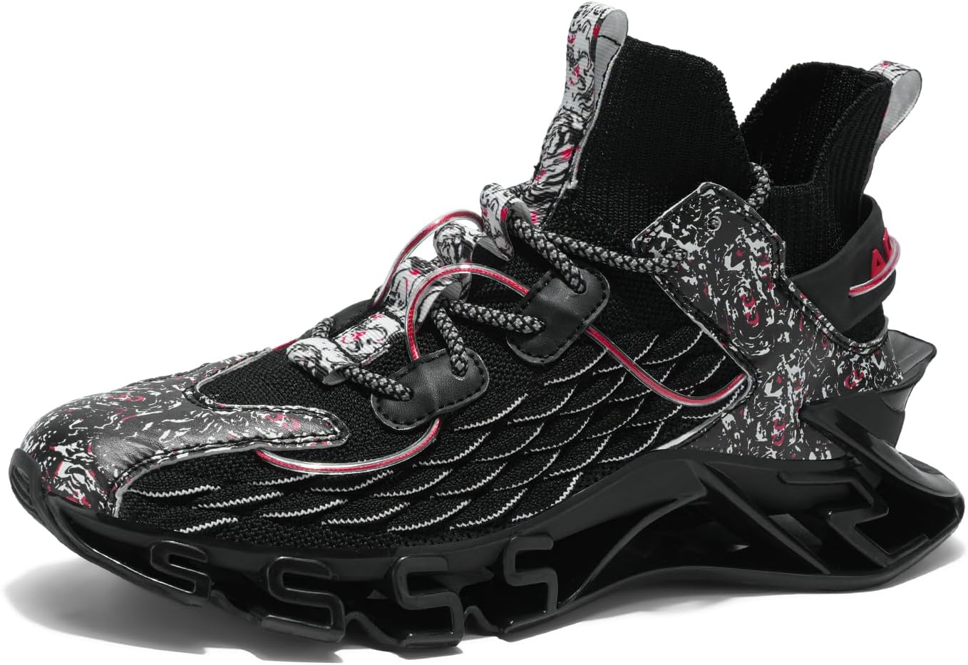 Sneakers for Men with Blade Sole, Artistic Print and Fish Scale Design, Mens Fashion Sneakers，Breathable Mesh, Cushioning, for Jogging Walking