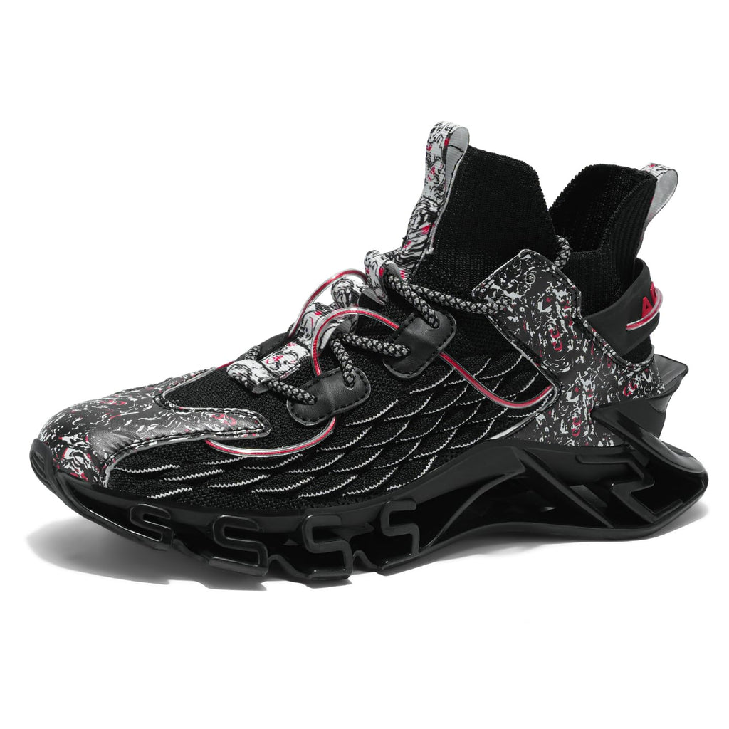 Sneakers for Men with Blade Sole, Artistic Print and Fish Scale Design, Mens Fashion Sneakers，Breathable Mesh, Cushioning, for Jogging Walking