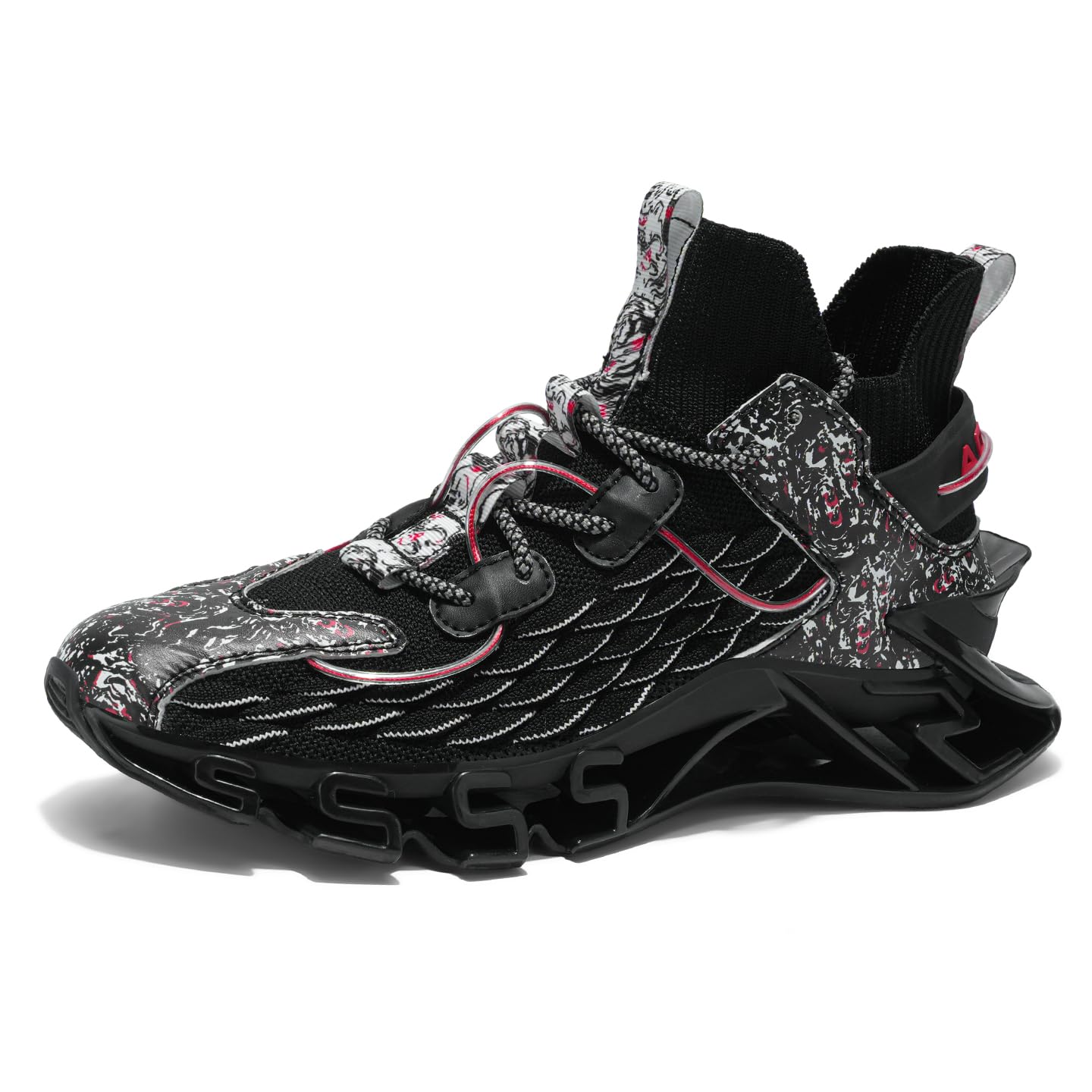 Sneakers for Men with Blade Sole, Artistic Print and Fish Scale Design, Mens Fashion Sneakers，Breathable Mesh, Cushioning, for Jogging Walking