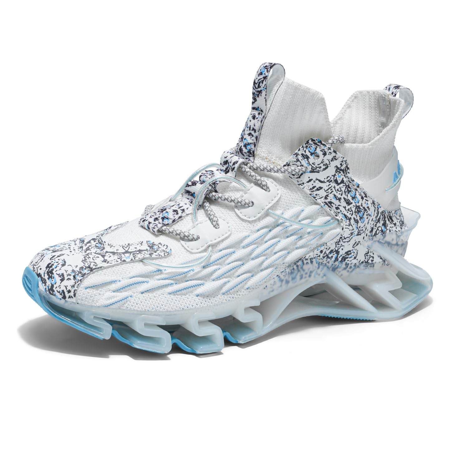 Sneakers for Men with Blade Sole, Artistic Print and Fish Scale Design, Mens Fashion Sneakers，Breathable Mesh, Cushioning, for Jogging Walking