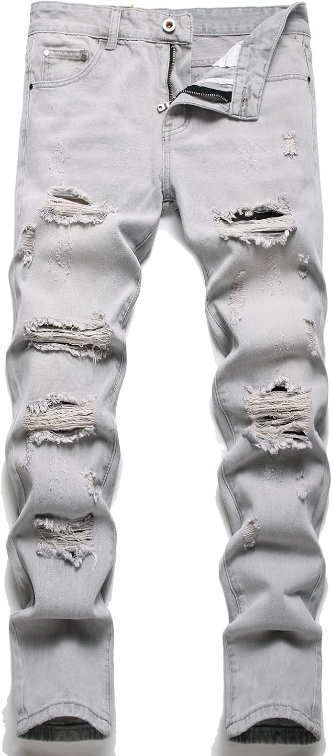 AITITIA Men's Ripped Regular Fit Jeans