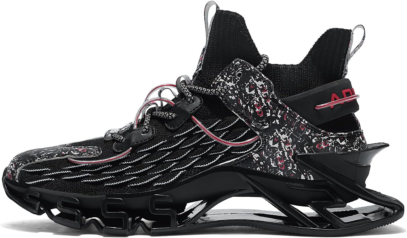 Sneakers for Men with Blade Sole, Artistic Print and Fish Scale Design, Mens Fashion Sneakers，Breathable Mesh, Cushioning, for Jogging Walking