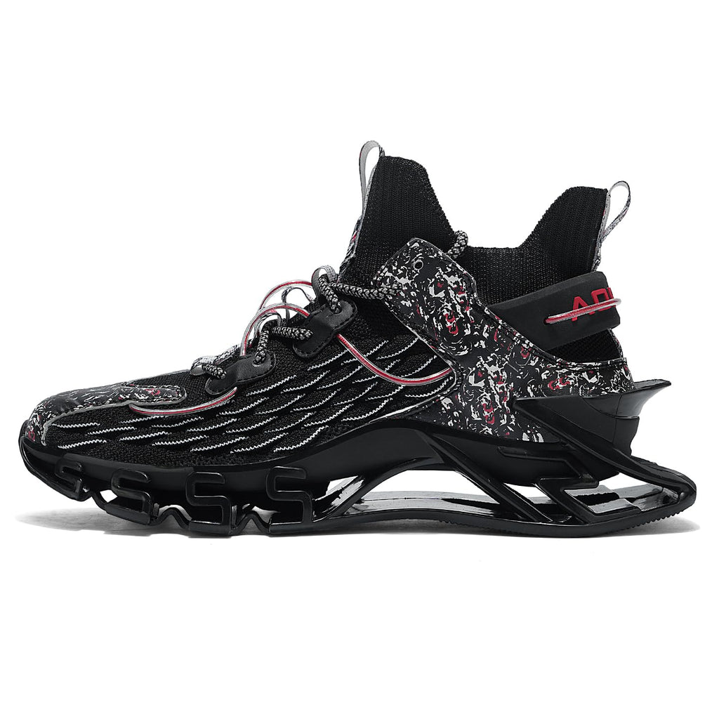 Sneakers for Men with Blade Sole, Artistic Print and Fish Scale Design, Mens Fashion Sneakers，Breathable Mesh, Cushioning, for Jogging Walking