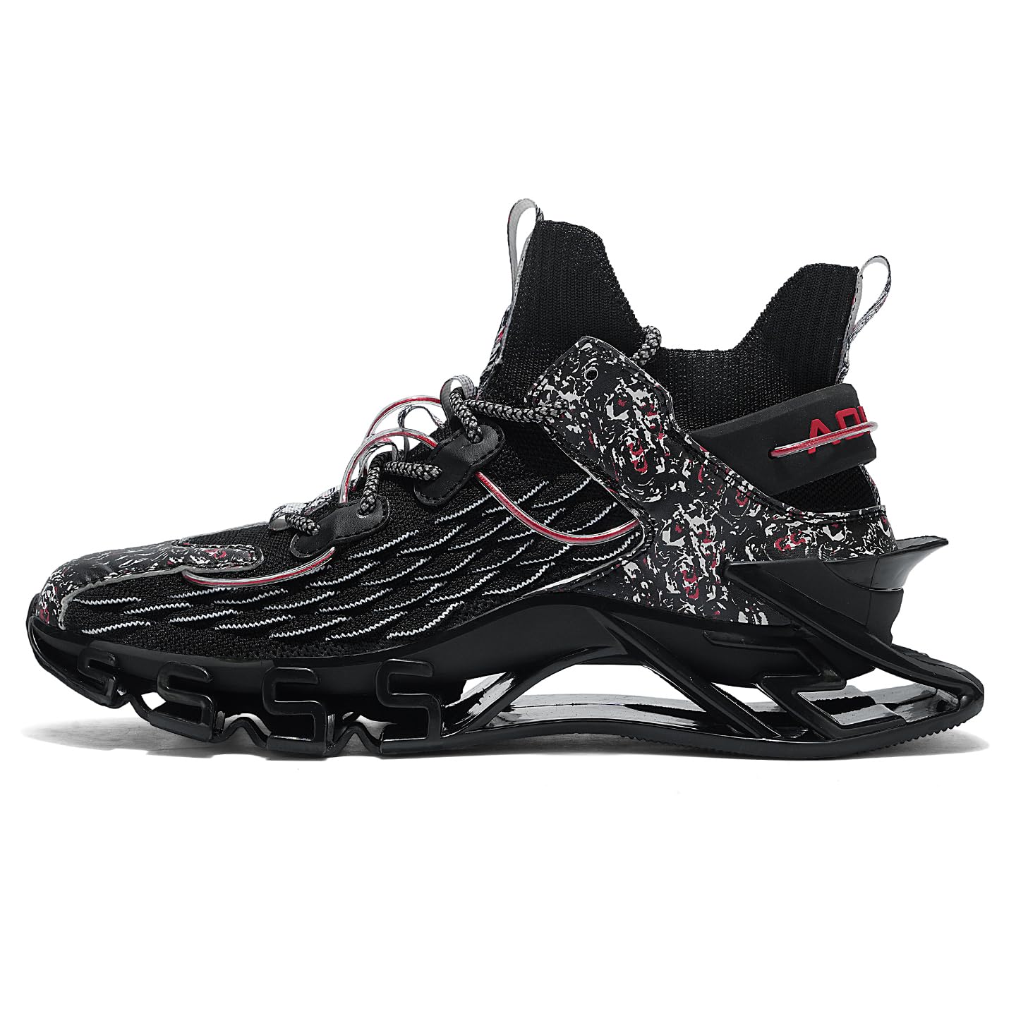 Sneakers for Men with Blade Sole, Artistic Print and Fish Scale Design, Mens Fashion Sneakers，Breathable Mesh, Cushioning, for Jogging Walking