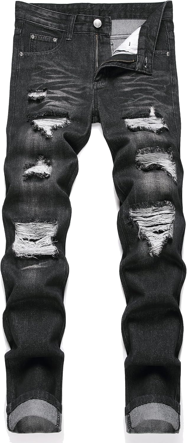 AITITIA Men's Ripped Regular Fit Jeans