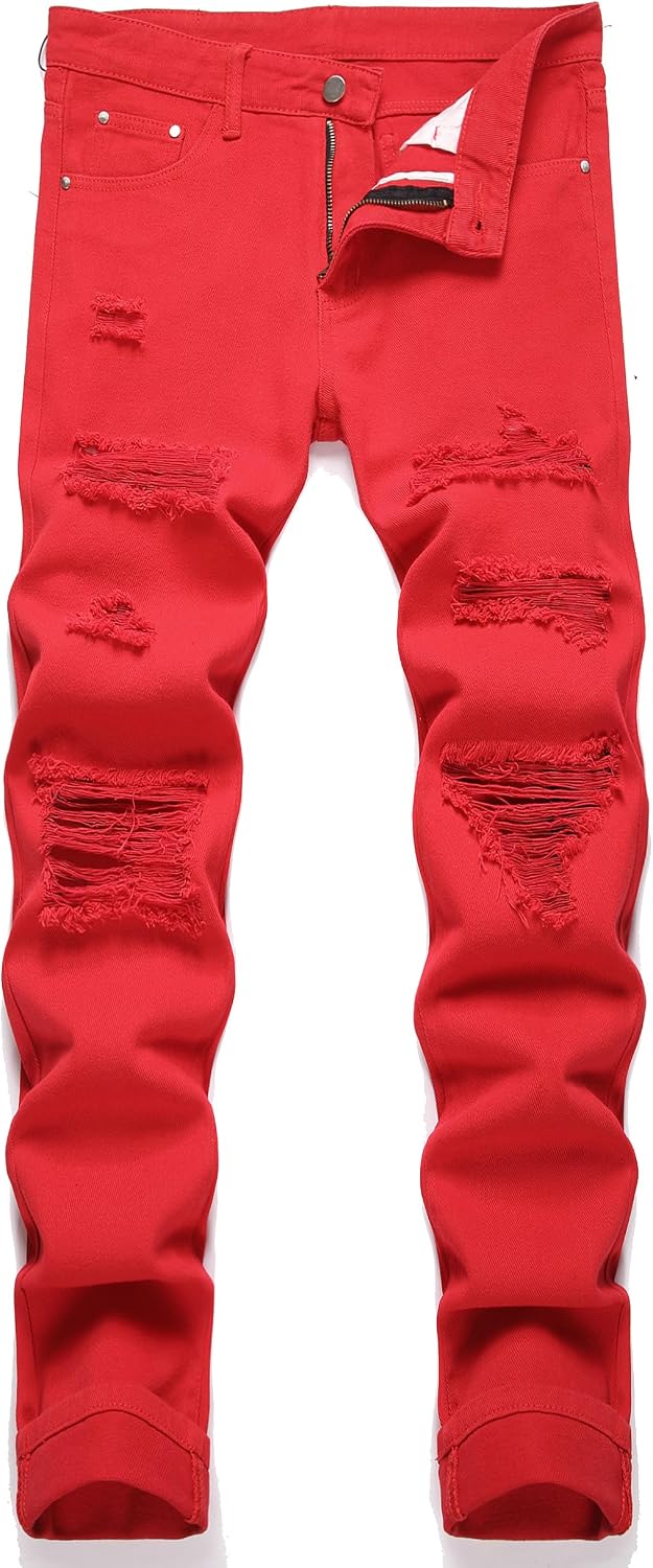 AITITIA Men's Ripped Regular Fit Jeans