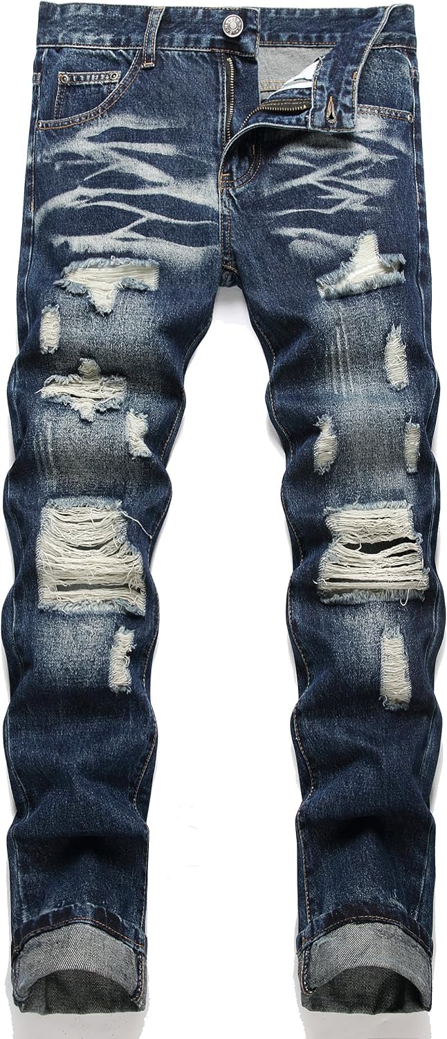 AITITIA Men's Ripped Regular Fit Jeans