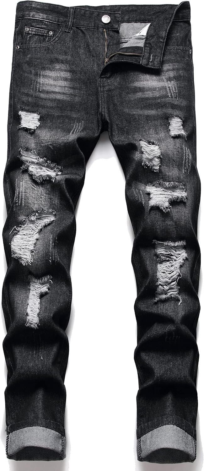 AITITIA Men's Ripped Regular Fit Jeans