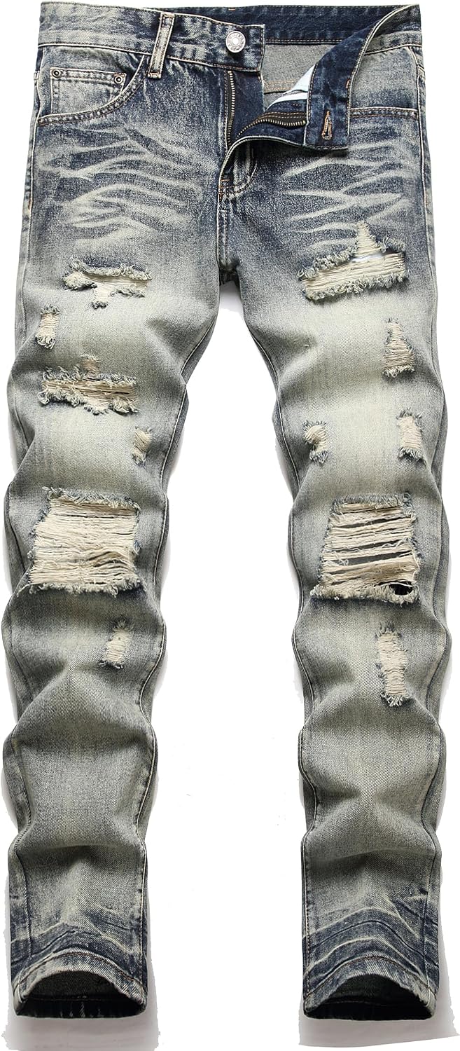 AITITIA Men's Ripped Regular Fit Jeans