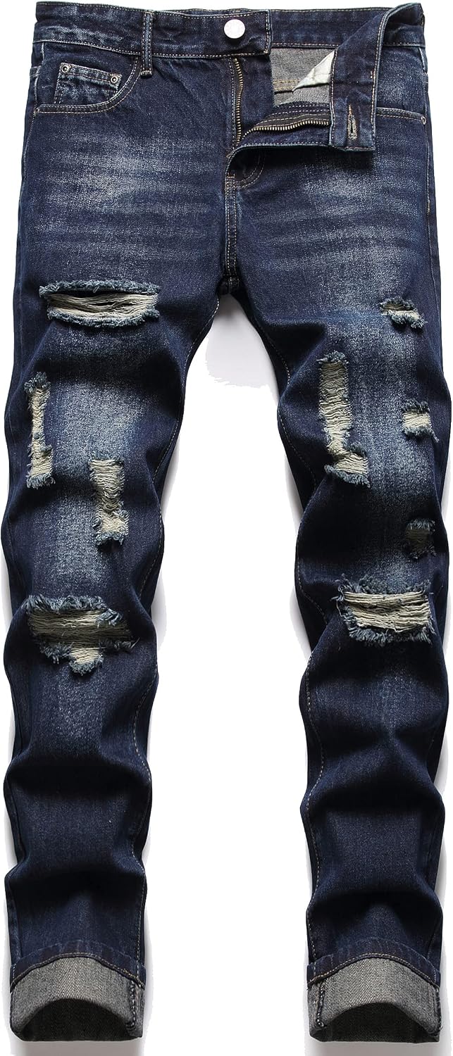 AITITIA Men's Ripped Regular Fit Jeans