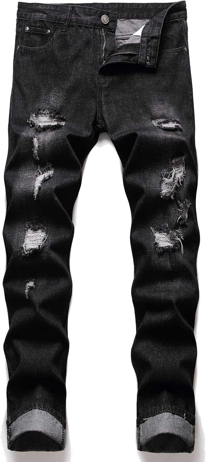 AITITIA Men's Ripped Regular Fit Jeans