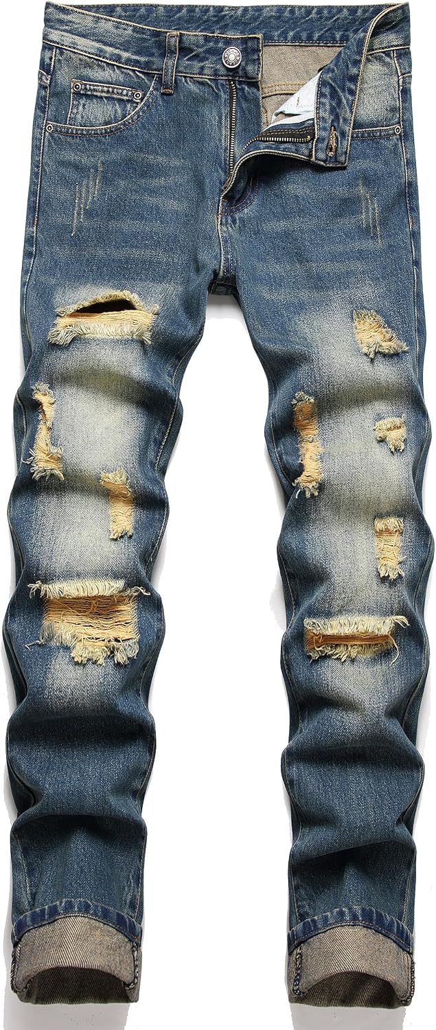AITITIA Men's Ripped Regular Fit Jeans