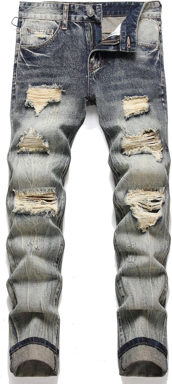 AITITIA Men's Ripped Regular Fit Jeans